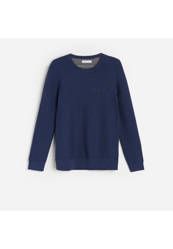 Reserved - Sweter z bawełny organicznej - Granatowy. Kolor: niebieski. Materiał: bawełna