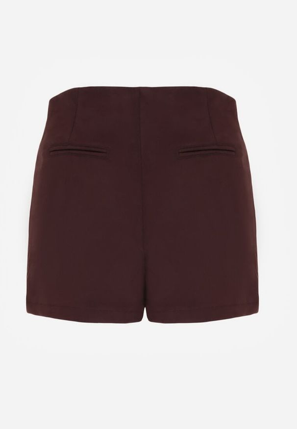 Renee - Brązowe Spódnico-Spodenki z Ozdobną Imitacją Kieszeni Sewressa. Kolor: brązowy. Materiał: koronka. Styl: elegancki, klasyczny