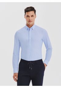 Pako Lorente - PAKO LORENTE – Niebieska dzianinowa koszula w pepitkę. Kolor: niebieski. Materiał: dzianina. Długość rękawa: długi rękaw. Długość: długie #7