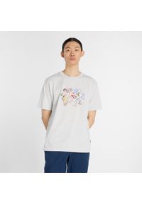 Koszulka męska New Balance MT53905AHH – szara. Kolor: szary. Materiał: dresówka, bawełna. Wzór: aplikacja