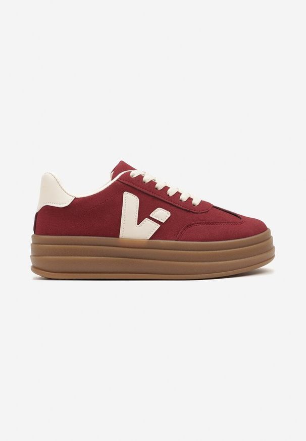 Born2be - Bordowe Sneakersy w Stylu Tenisówek Ellienne. Okazja: na co dzień. Zapięcie: sznurówki. Kolor: czerwony. Materiał: jeans