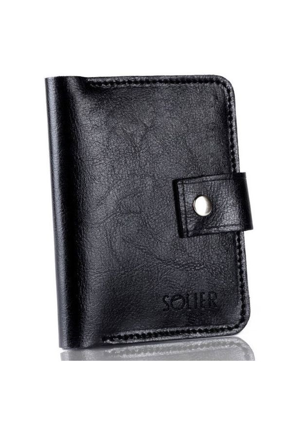 Solier - Skórzany cienki męski portfel z miejscem na monety SOLIER SW17 czarny. Kolor: czarny. Materiał: skóra