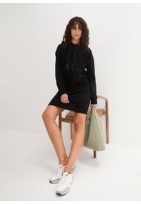 bonprix - Sukienka dresowa z bawełny organicznej. Typ kołnierza: kaptur. Kolor: czarny. Materiał: bawełna, dresówka #3