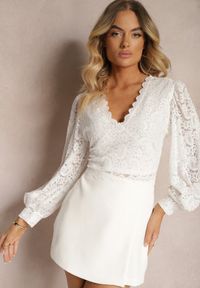 Renee - Biała Koronkowa Bluzka o Krótkim Fasonie z Mankietami Skylame. Kolor: biały. Materiał: koronka. Długość: krótkie. Styl: elegancki #6