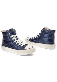 TOMMY HILFIGER - Granatowe Trampki Tommy Hilfiger Modne Pikowane Buty Damskie. Kolor: niebieski. Materiał: skóra ekologiczna, materiał. Szerokość cholewki: normalna. Styl: sportowy #5