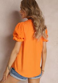 Renee - Pomarańczowa Koszula z Bufiastymi Rękawami i Koronkowymi Wstawkami Rathima. Okazja: na co dzień. Kolor: pomarańczowy. Materiał: koronka. Wzór: ażurowy. Styl: casual #4