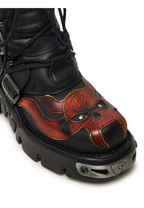 NEW ROCK Glany M-107-S1 Czarny. Kolor: czarny. Materiał: skóra. Styl: rockowy