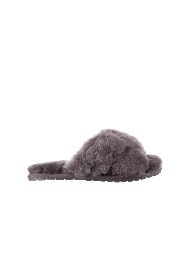 Szare klapki emu w paski, eleganckie
