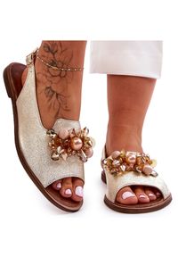 Płaskie Sandały Nicole 2805/064 Złote złoty. Zapięcie: pasek. Kolor: złoty. Materiał: skóra. Obcas: na obcasie. Wysokość obcasa: niski #3