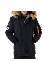 Kurtka Alpha Industries Arctic Discoverer 11810003 - czarna. Kolor: czarny. Materiał: nylon, futro, tkanina, materiał. Sezon: zima, jesień. Styl: militarny