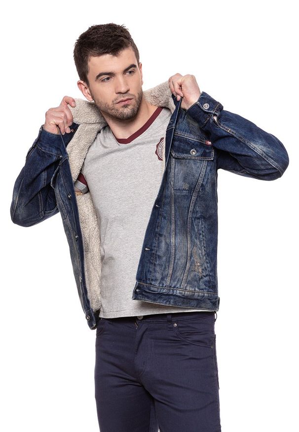 Mustang - MUSTANG New York Shearling MĘSKA KURTKA SHERPA JEANSOWA DENIM BLUE 1006704 5000 984. Materiał: denim, jeans