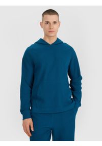 4f - 4F Bluza dresowa nierozpinana z kapturem męska - turkusowa XXL. Okazja: na co dzień. Typ kołnierza: kaptur. Kolor: turkusowy. Materiał: dresówka. Długość rękawa: raglanowy rękaw. Wzór: aplikacja, ze splotem. Styl: sportowy, elegancki, casual