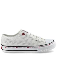 Białe Trampki Cross Jeans Damskie Wygodne Obuwie. Kolor: biały. Materiał: guma, materiał. Szerokość cholewki: normalna. Wzór: ażurowy #8