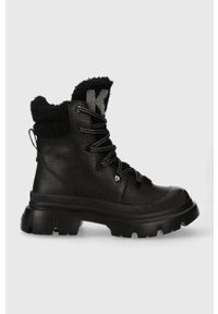 Karl Lagerfeld buty skórzane TREKKA MAX KC damskie kolor czarny na platformie ocieplone KL43563. Nosek buta: okrągły. Zapięcie: sznurówki. Kolor: czarny. Materiał: skóra. Obcas: na platformie. Styl: klasyczny #1