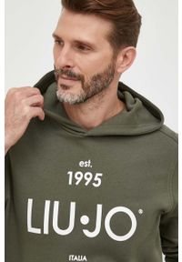 Liu Jo bluza męska kolor zielony z kapturem z nadrukiem. Typ kołnierza: kaptur. Kolor: zielony. Wzór: nadruk #4
