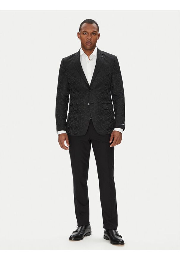 Karl Lagerfeld - KARL LAGERFELD Marynarka 155200 553038 Czarny Slim Fit. Typ kołnierza: dekolt w karo. Kolor: czarny. Materiał: syntetyk