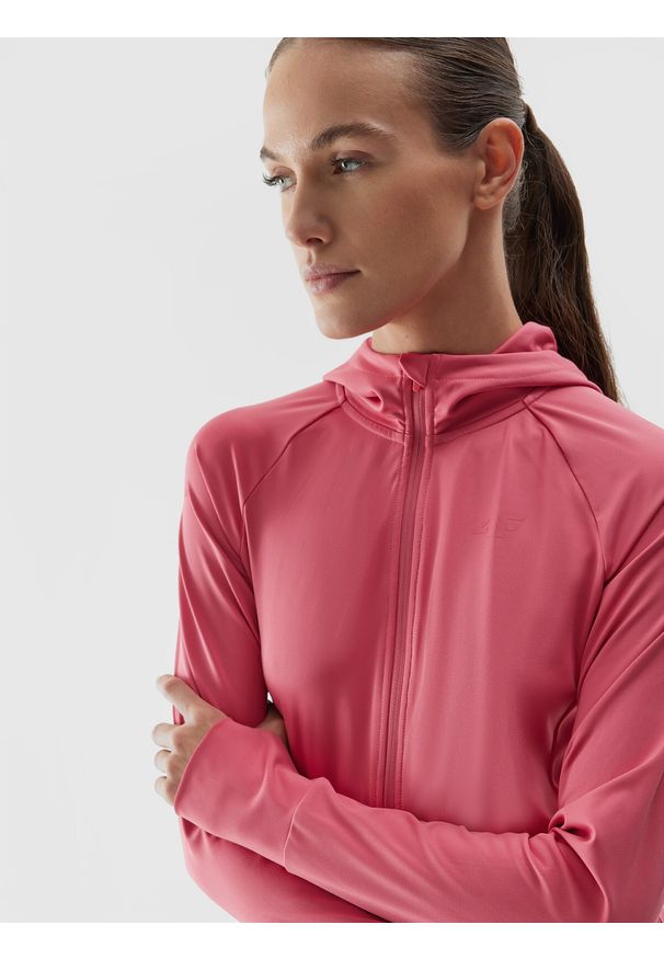 4f - Bluza treningowa z materiałów z recyklingu damska. Kolor: różowy. Materiał: materiał. Długość rękawa: długi rękaw. Długość: długie