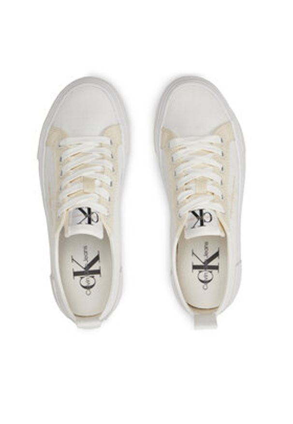 Calvin Klein Jeans Tenisówki Bold Vulc Flatf Low Lace Mix Mtl YW0YW01465 Écru. Materiał: materiał
