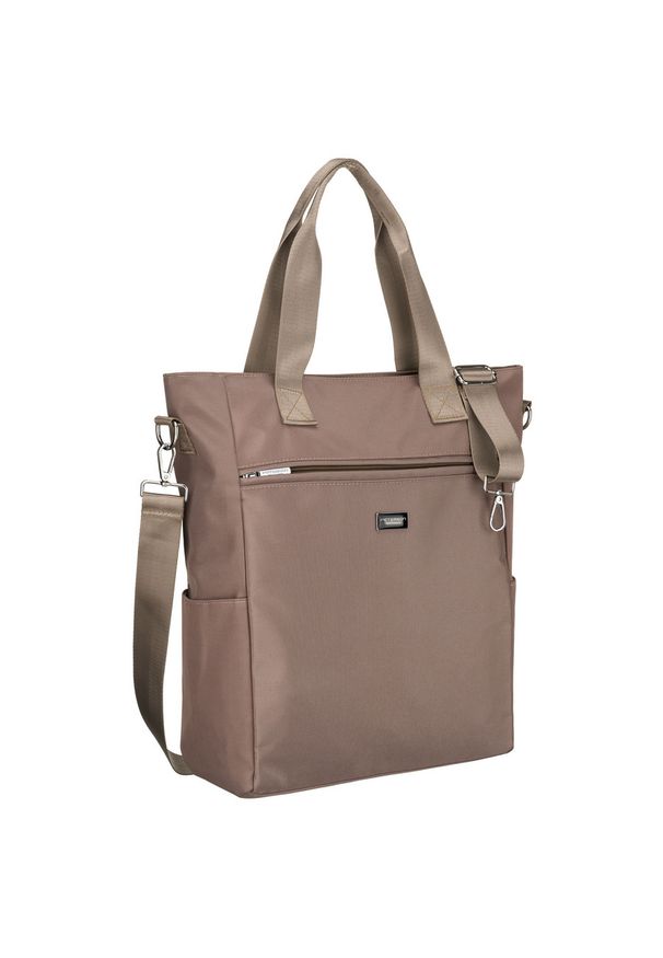 Beżowa shopperka damska na uchwytach i doczepianym pasku, zamykana suwakiem Peterson PTN CTY-17. Kolor: beżowy