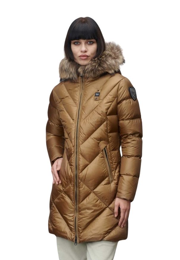 Blauer USA - BLAUER Brązowa damska kurtka Althea Raincoat Long Jackets, Rozmiar M. Kolor: brązowy. Materiał: poliamid. Długość rękawa: długi rękaw. Długość: długie