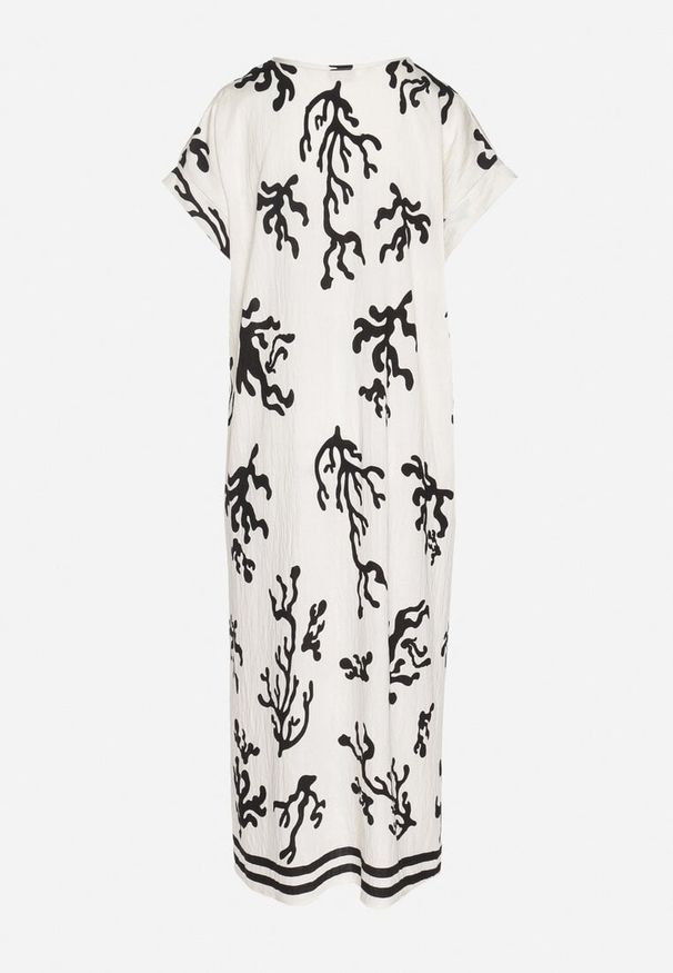 Born2be - Czarno-Beżowa Sukienka z Lnem i Wiskozą o Pudełkowym Kroju Sadirene. Okazja: na spotkanie biznesowe, na co dzień. Kolor: czarny. Materiał: wiskoza, len. Wzór: kwiaty. Sezon: wiosna, lato. Styl: elegancki, biznesowy, casual