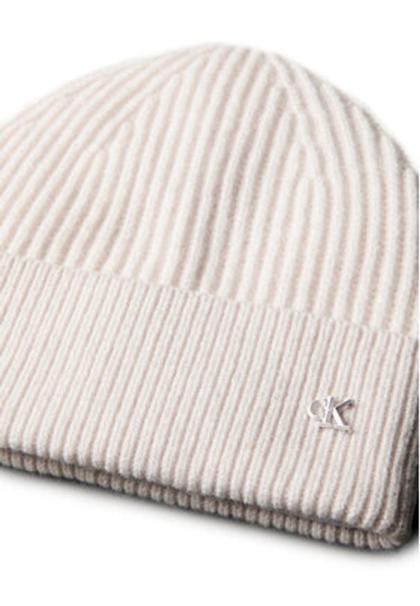 Calvin Klein Czapka Ck Metal Wool Beanie LV04D8032G Écru. Materiał: wełna