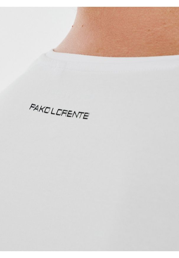 Pako Lorente - PAKO LORENTE – Biały gładki t-shirt v-neck. Kolor: czarny, niebieski, biały. Materiał: elastan, bawełna. Wzór: gładki