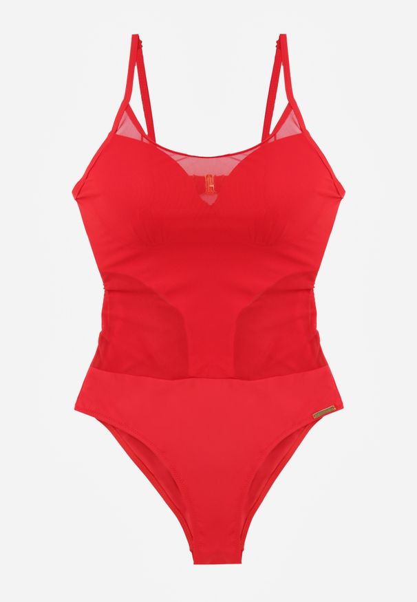 Renee - Czerwony Jednoczęściowy Strój Kąpielowy z Siateczką i Wycięciem na Plecach Xenneth. Kolor: czerwony