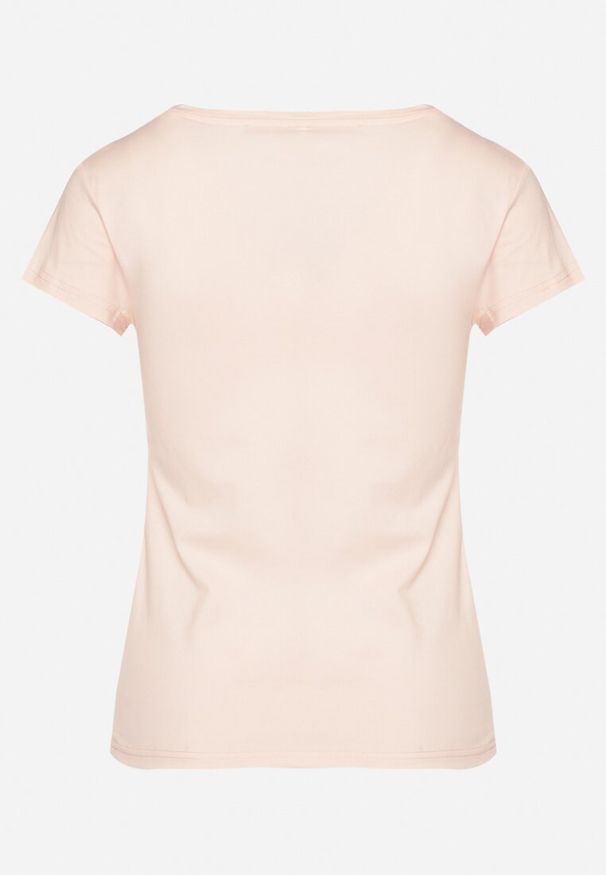 Born2be - Jasnoróżowy Bawełniany T-shirt z Ozdobnym Nadrukiem Setonisea. Okazja: na co dzień. Kolor: różowy. Materiał: bawełna. Wzór: nadruk. Styl: casual