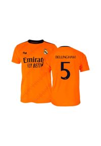 Real Madrid - Replika Drugiej Koszulki Kibica Real Madryt 2024-25 Premium - Bellingham 5. Kolor: pomarańczowy. Sport: piłka nożna