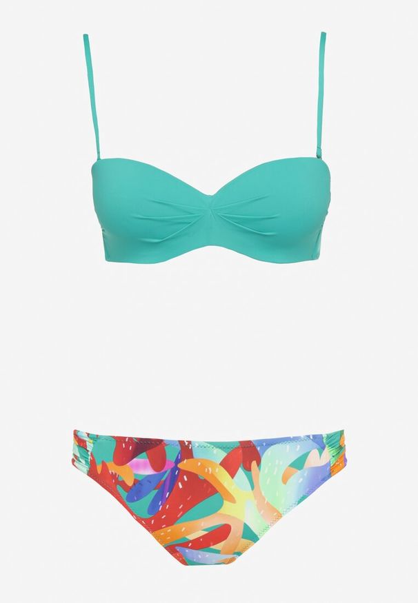 Born2be - Zielone Bikini Biustonosz z Marszczeniem i Majtki Figi Efrileia. Kolor: zielony. Wzór: ażurowy