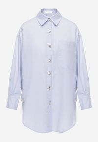 Born2be - Niebieska Bawełniana Koszula Oversize z Biżuteryjnymi Guzikami Adrearina. Okazja: na co dzień, do pracy, na spotkanie biznesowe. Kolor: niebieski. Materiał: bawełna. Styl: klasyczny, casual, biznesowy, elegancki #2