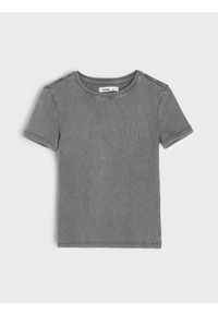 Sinsay - Prążkowana koszulka z efektem sprania - szary. Kolor: szary. Materiał: prążkowany