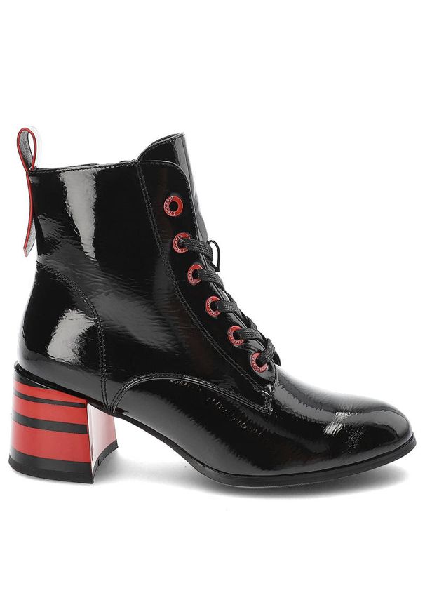 Czarne Botki S.Barski Eleganckie Buty Na Obcasie. Okazja: na co dzień. Zapięcie: pasek. Kolor: czarny. Materiał: skóra ekologiczna, lakier. Wzór: paski. Obcas: na obcasie. Styl: elegancki. Wysokość obcasa: średni