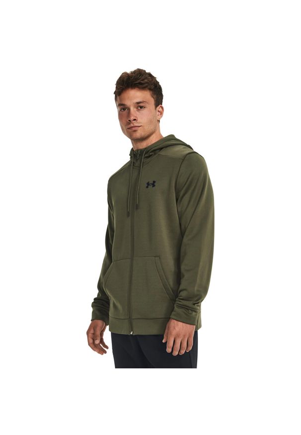 Bluza z kapturem Under Armour Fleece Full-Zip Hoodie, Mężczyźni. Typ kołnierza: kaptur. Kolor: zielony. Materiał: materiał, poliester. Sport: fitness
