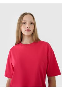 4f - 4F T-shirt oversize gładki damski - różowy L. Okazja: na co dzień. Kolor: różowy. Materiał: bawełna, jersey, dzianina. Długość rękawa: krótki rękaw. Długość: krótkie. Wzór: gładki. Styl: klasyczny, sportowy, casual