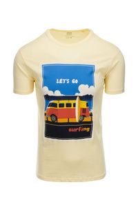 Ombre Clothing - T-shirt męski z nadrukiem - żółty V-8B S1434 - XXL. Kolor: żółty. Materiał: bawełna. Wzór: nadruk. Styl: klasyczny #2