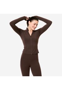 DOMYOS - Bluza na zamek damska Domyos fitness. Kolor: brązowy. Materiał: materiał, poliamid, elastan. Sport: fitness