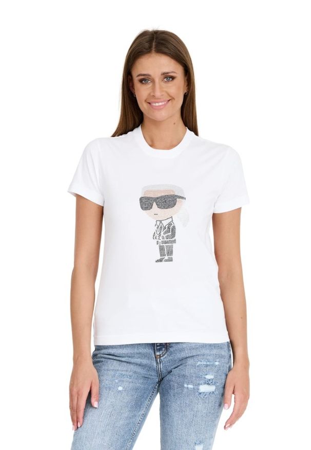 Karl Lagerfeld - KARL LAGERFELD Biały damski t-shirt Ikonik 2.0, Rozmiar S. Kolor: biały