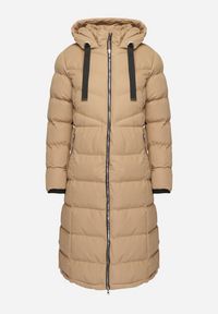 Born2be - Beżowa Pikowana Kurtka z Kapturem i Ozdobnymi Taśmami Ettaria. Okazja: na co dzień. Typ kołnierza: kaptur. Kolor: beżowy. Materiał: jeans. Styl: casual, elegancki #4