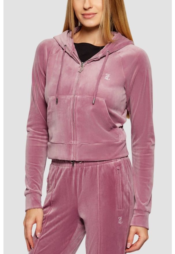 Juicy Couture - JUICY COUTURE Lawendowa bluza damska Madison Outline Hoodie, Rozmiar XS. Okazja: na co dzień. Kolor: fioletowy. Materiał: materiał. Styl: klasyczny, casual