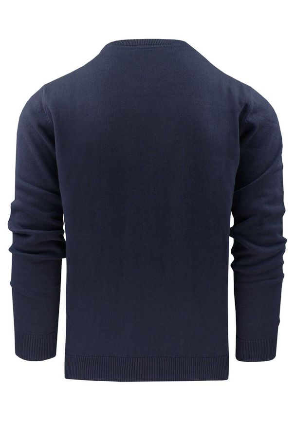Bawełniany Sweter Męski - Pako Jeans - Warkoczowy Splot - Granat. Kolor: niebieski. Materiał: bawełna. Wzór: ze splotem. Styl: elegancki, klasyczny