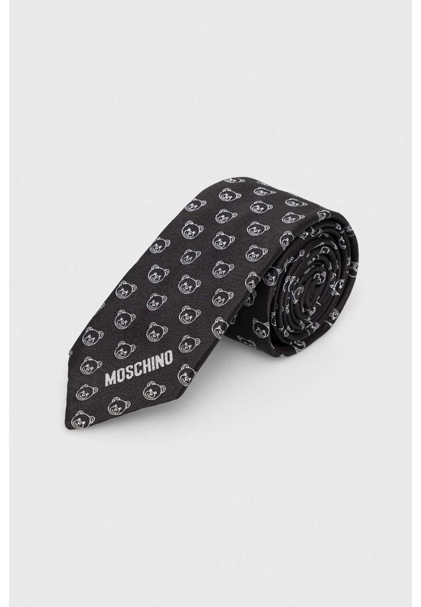 MOSCHINO - Moschino krawat kolor czarny. Kolor: czarny. Materiał: materiał