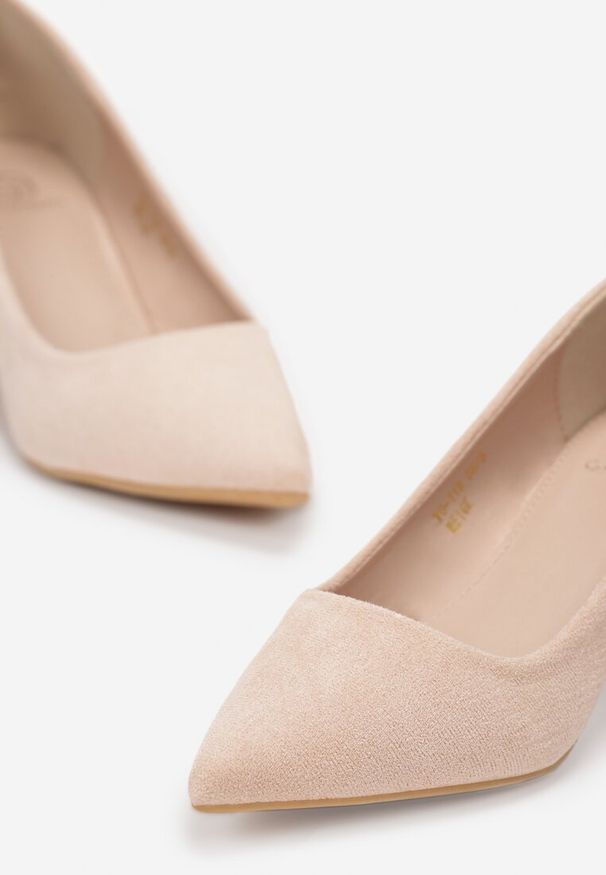 Renee - Beżowe Casualowe Czółenka na Słupku Bastien. Okazja: na co dzień. Kolor: beżowy. Wzór: jednolity, gładki. Obcas: na słupku. Styl: casual