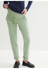 bonprix - Spodnie chino ciążowe z bawełny organicznej. Kolekcja: moda ciążowa. Kolor: zielony. Materiał: bawełna