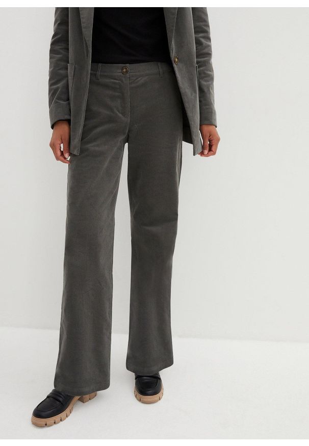 bonprix - Spodnie sztruksowe z bawełny organicznej z domieszką stretchu. Kolor: szary. Materiał: bawełna, sztruks