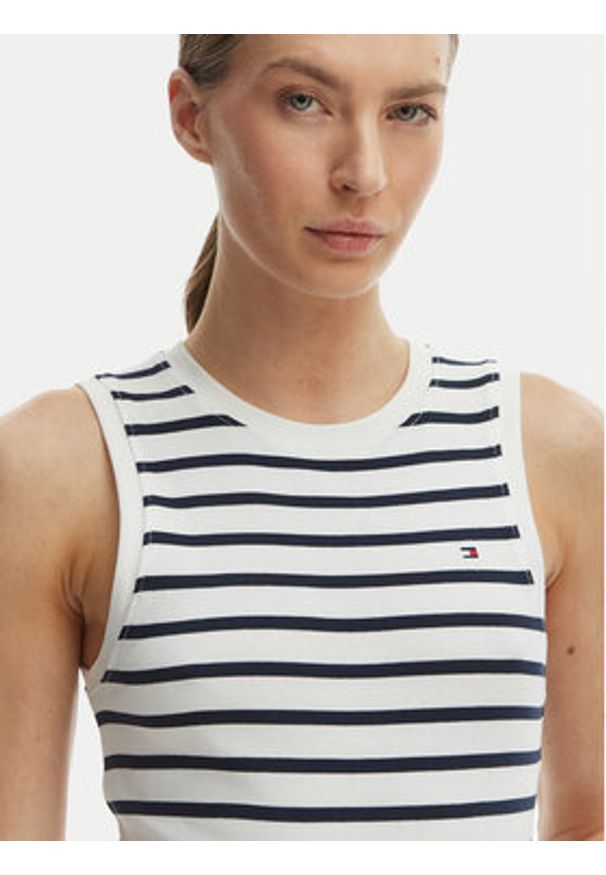 TOMMY HILFIGER - Tommy Hilfiger Top WW0WW47806 Écru Slim Fit. Kolor: kremowy. Materiał: bawełna