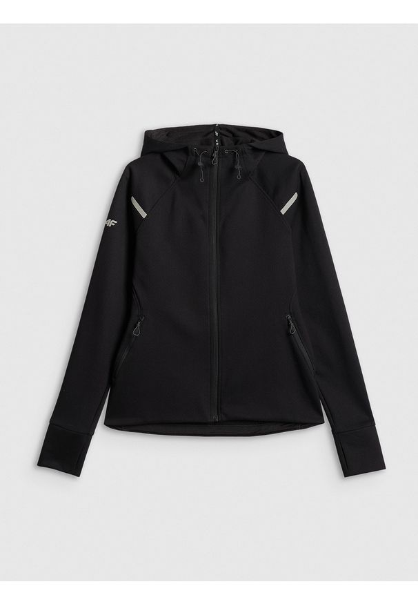 4f - 4F Bluza dresowa slim z kapturem damska - czarna XS. Okazja: na co dzień. Typ kołnierza: kaptur. Kolor: czarny. Materiał: dresówka. Styl: casual