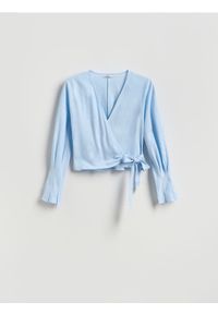 Reserved - Bluzka z lnem - jasnoniebieski. Kolor: niebieski. Materiał: len #1