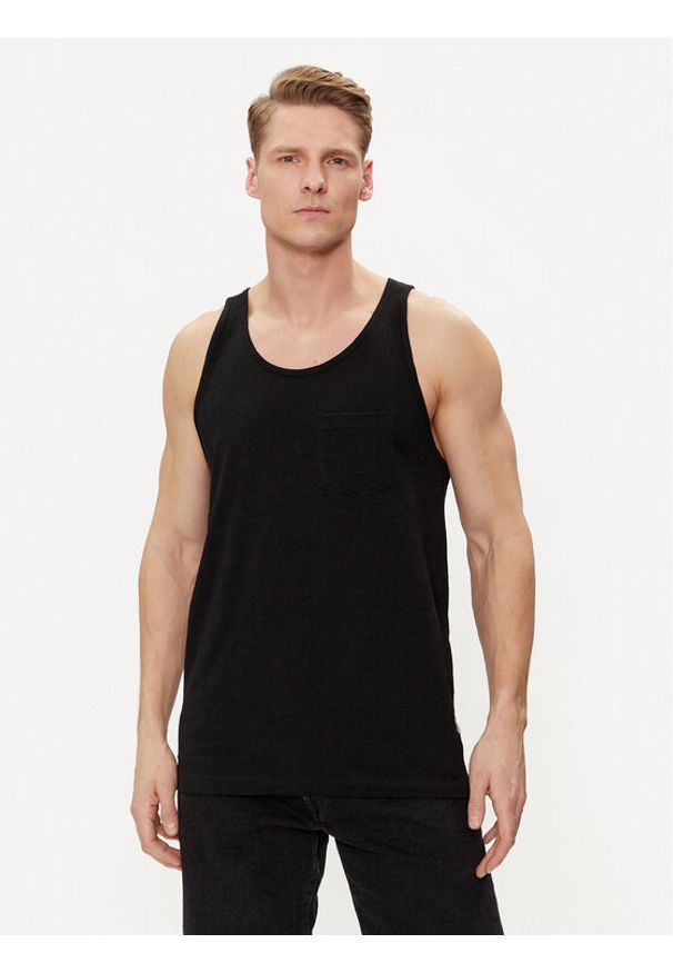 Jack & Jones - Jack&Jones Tank top Tampa Slub 12252180 Czarny Standard Fit. Kolor: czarny. Materiał: bawełna